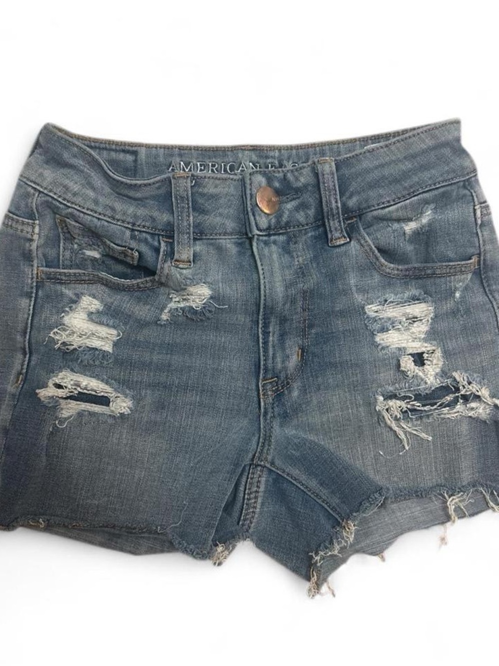 American Eagle Outfitters Distressed Denim Shorts - Faded Blue